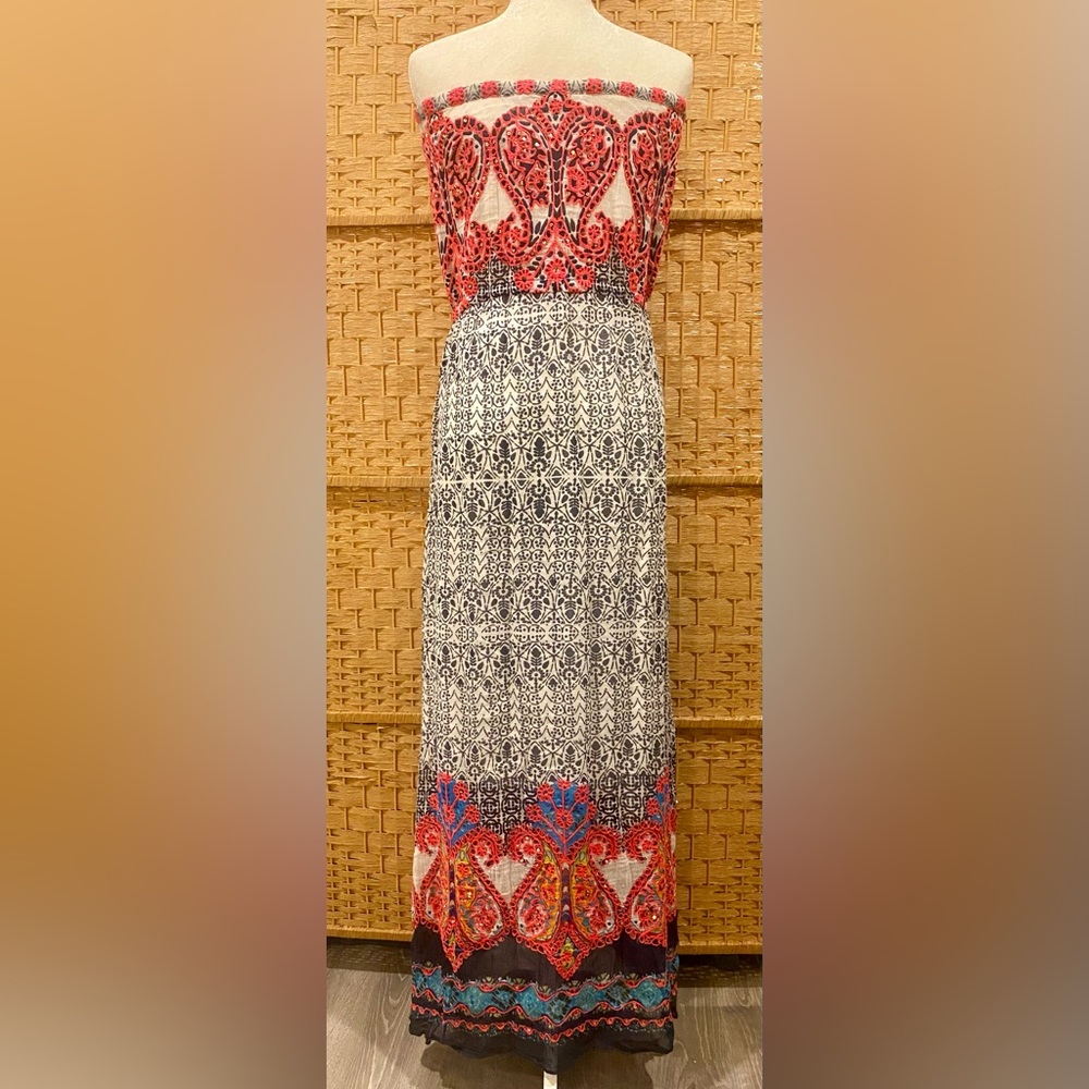 CALYPSO ST. BARTH Navy and Pink Embroidered Maxi Dress - Sz Medium - Picture 6 of 8